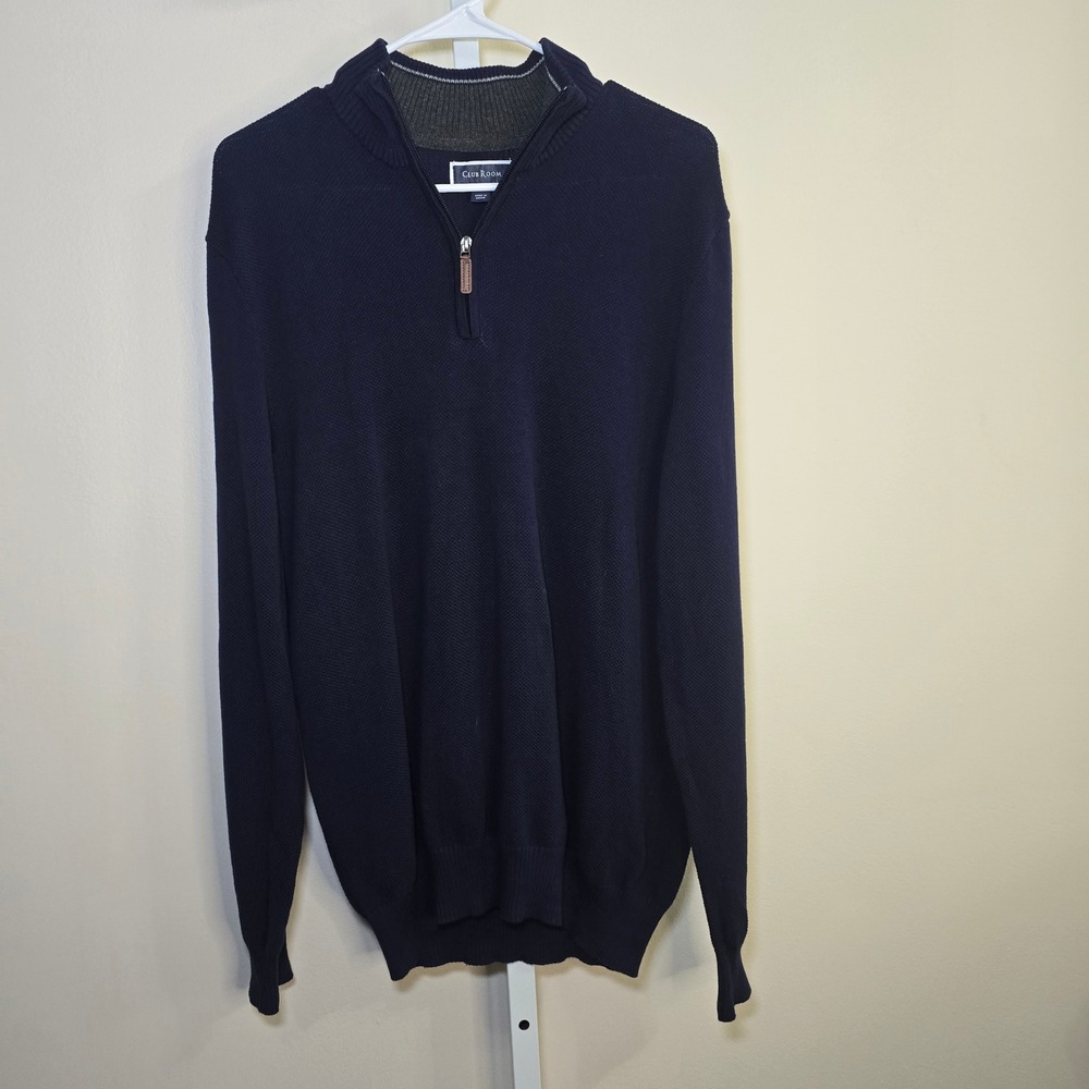 Club Room Mens Quarter Zip Pullover Sweater Navy‎ Blue Knit Mock Neck sz L